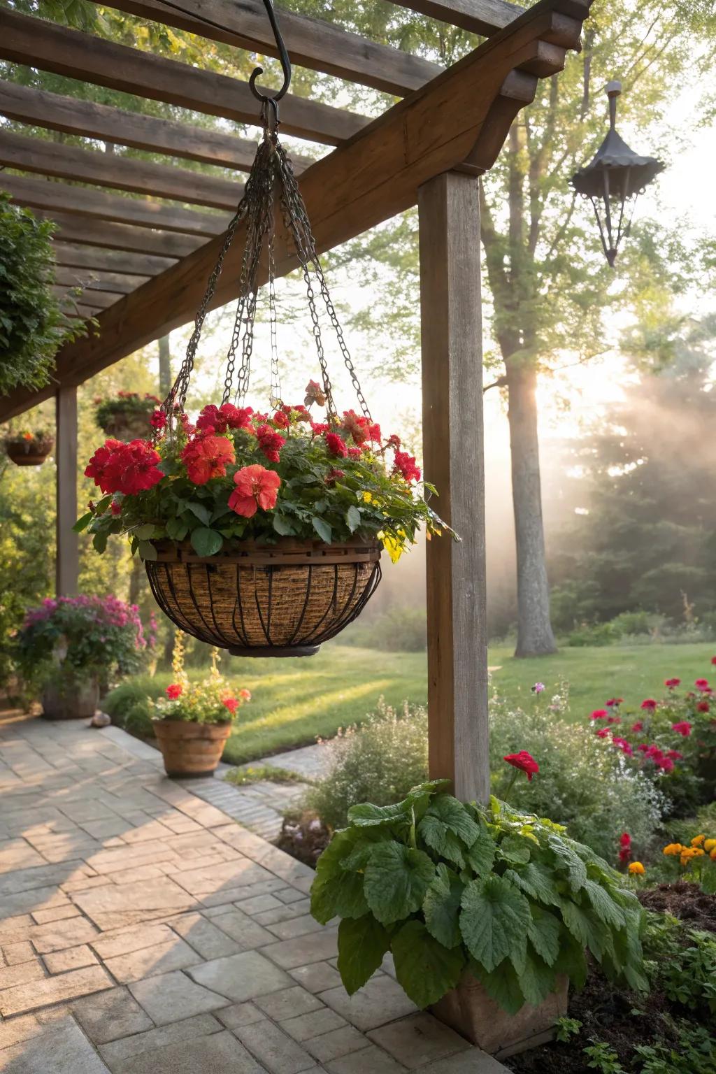 Country containers add charm and character to your begonia display.