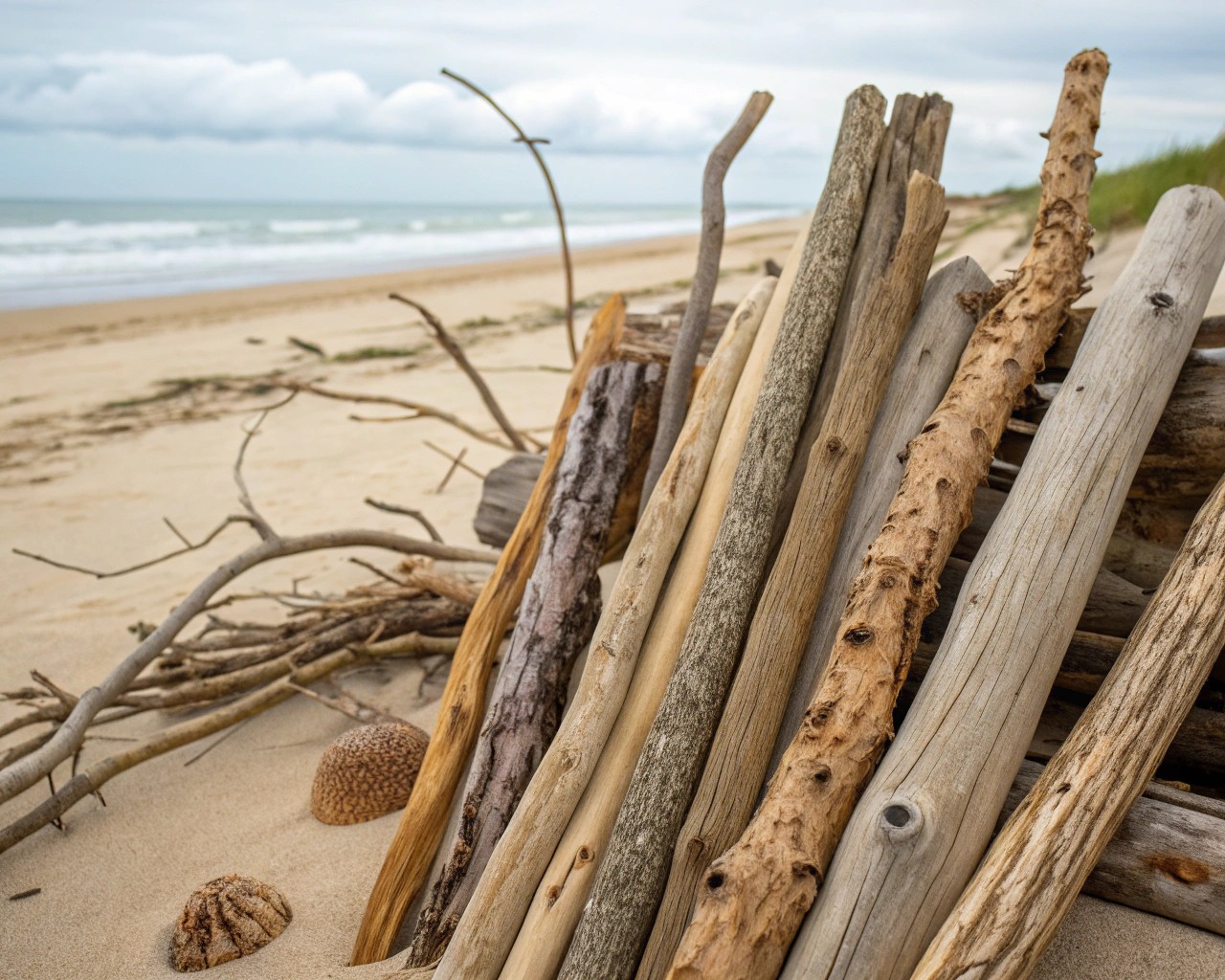 Natural wood materials with unique grains perfect for creating artistic garden stakes